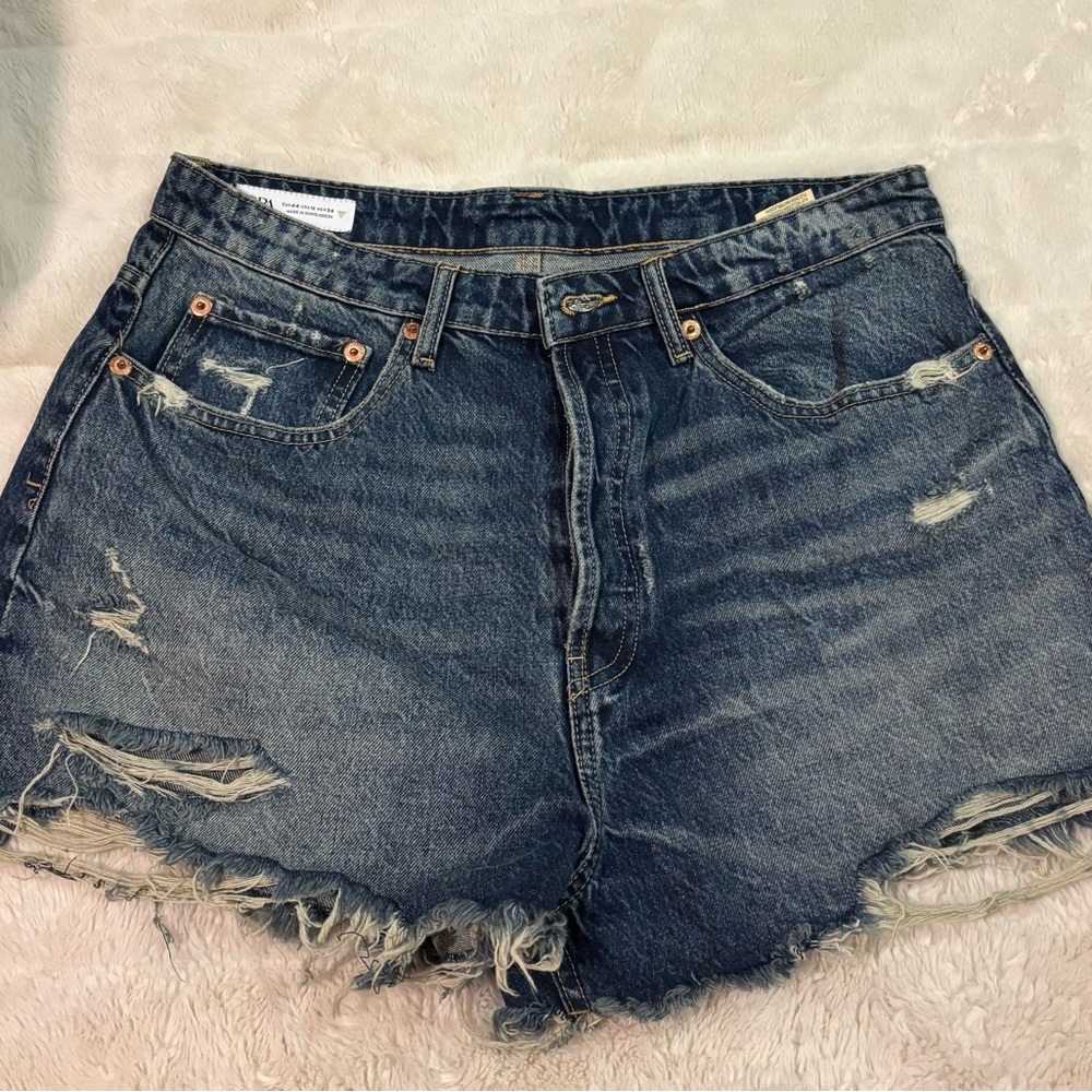 Zara Blue Distressed Jean Shorts